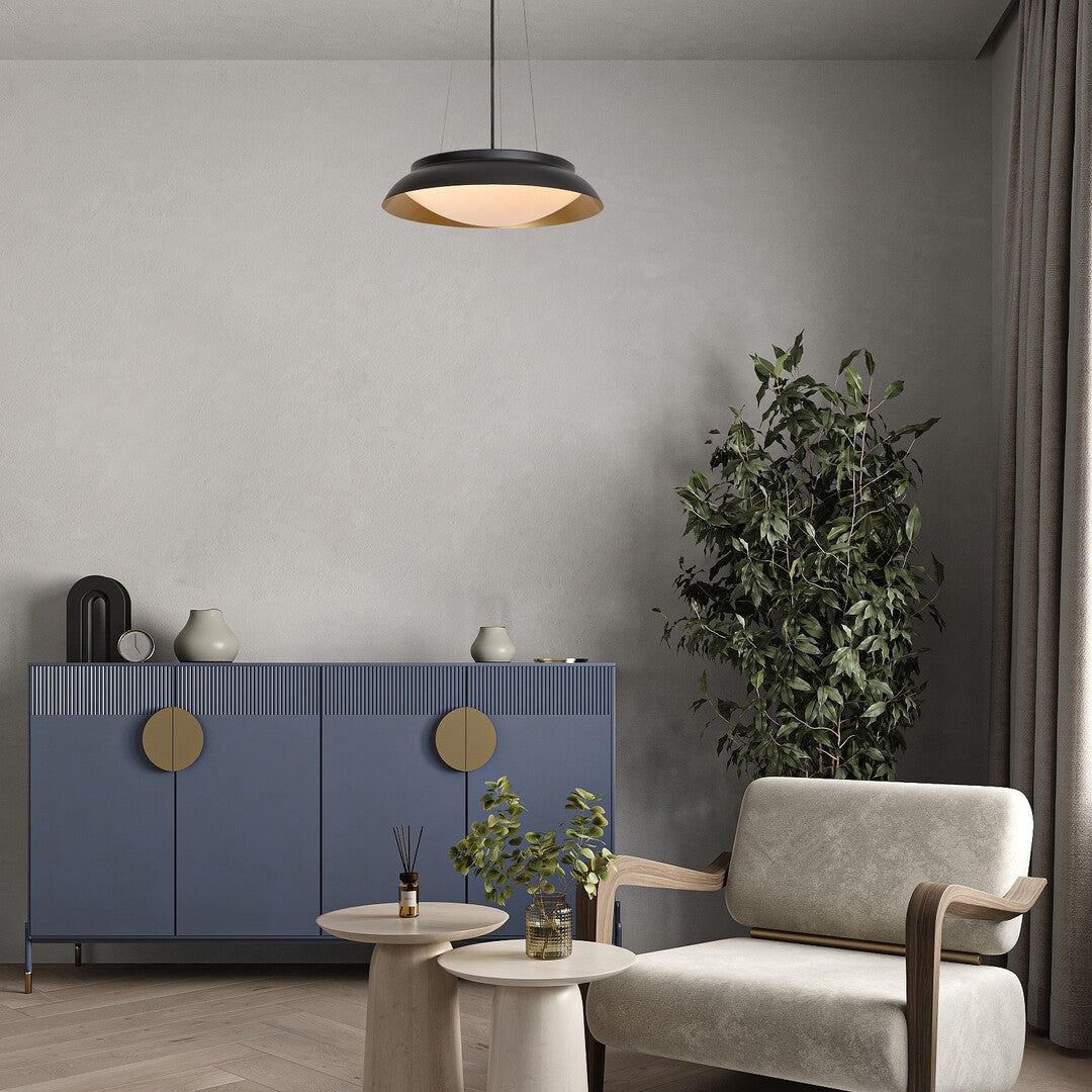 Lustra suspendata LED Hafsa, negru/auriu, 24W, 1250lm, 3000K, D.40cm, IP20, Rabalux, 72134