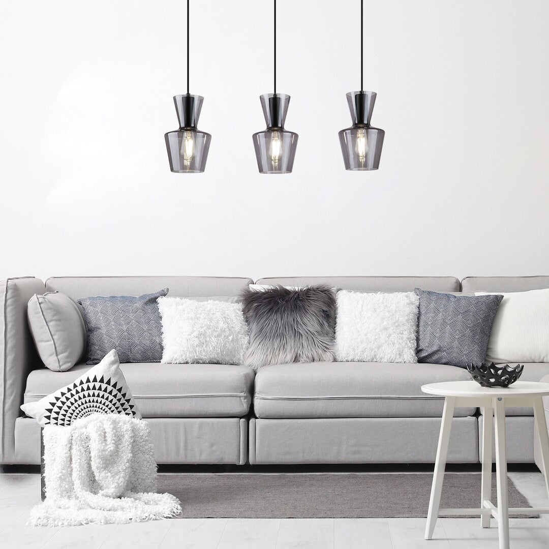 Lustra suspendata Abra, negru, sticla fumurie, 3xE27, IP20, Rabalux, 72163