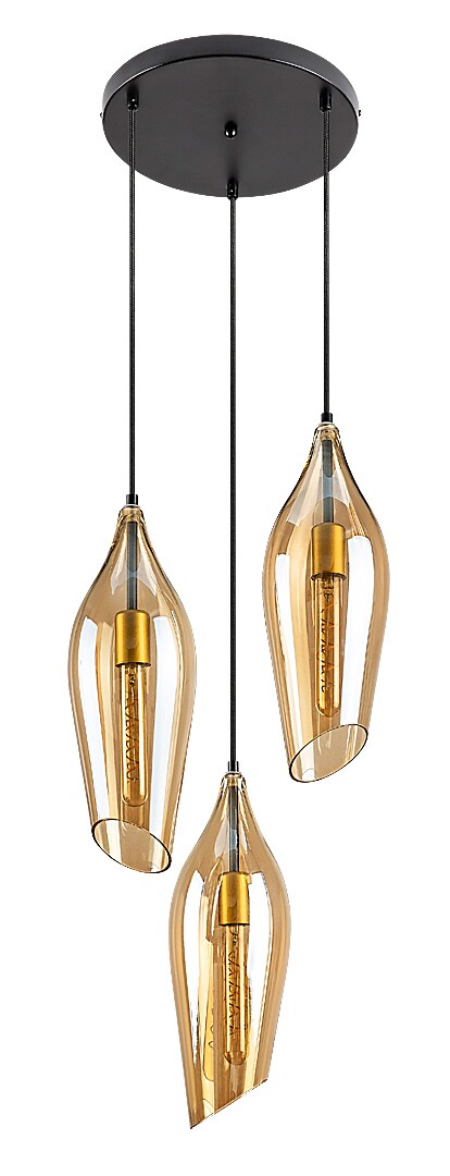 Lustra suspendata Bellini, negru, sticla ambra, 3xE27, IP20, Rabalux, 72203