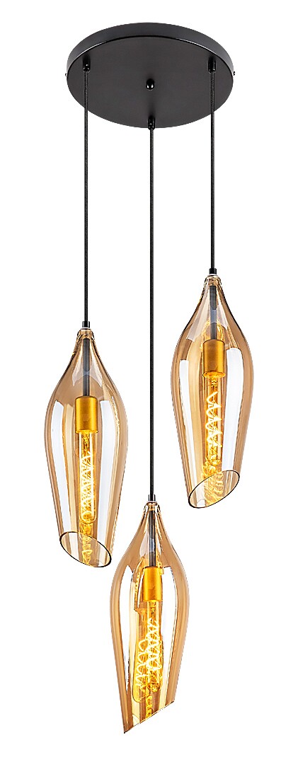 Lustra suspendata Bellini, negru, sticla ambra, 3xE27, IP20, Rabalux, 72203