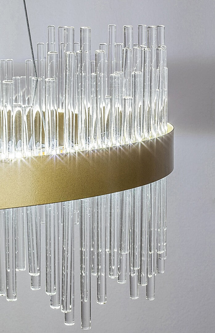 Lustra suspendata LED Mabel, auriu, sticla transparenta, 36W, 2480lm, 3000K/4000K/6000K, IP20, Rabalux, 72227