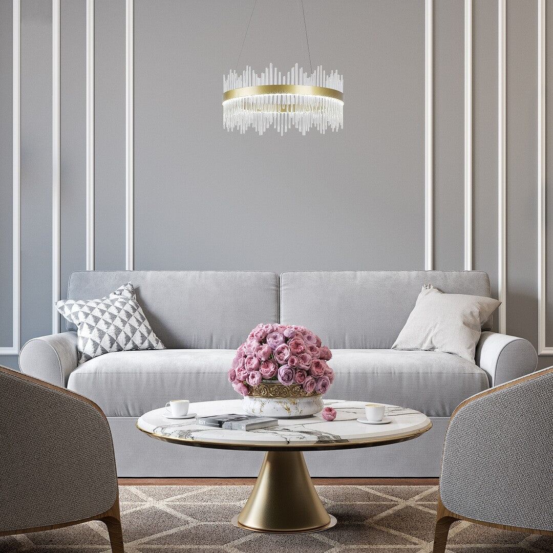 Lustra suspendata LED Mabel, auriu, sticla transparenta, 36W, 2480lm, 3000K/4000K/6000K, IP20, Rabalux, 72227