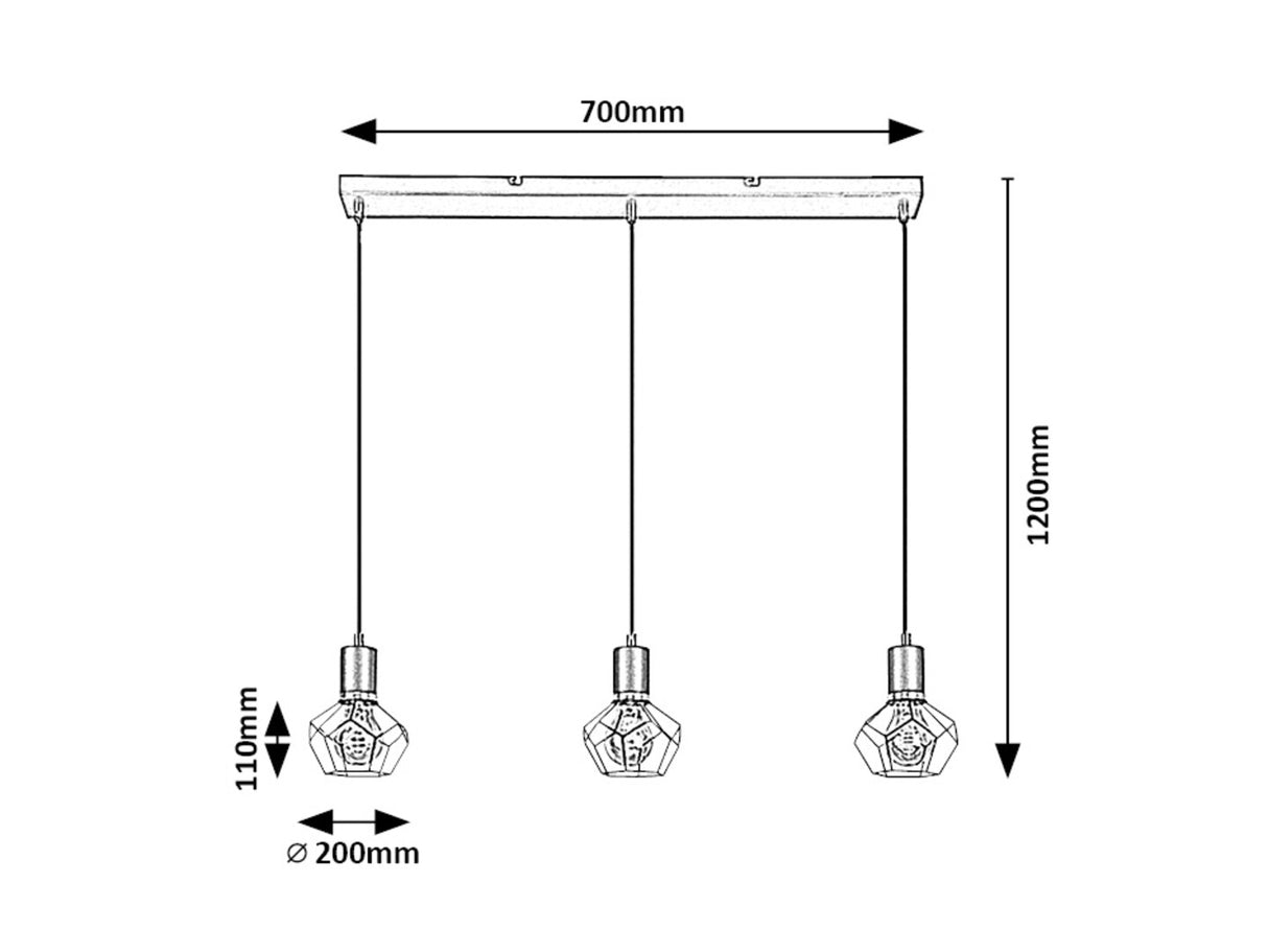 Lustra suspendata Fran, negru mat, 3xE27, L.70cm, IP20, Rabalux, 72242