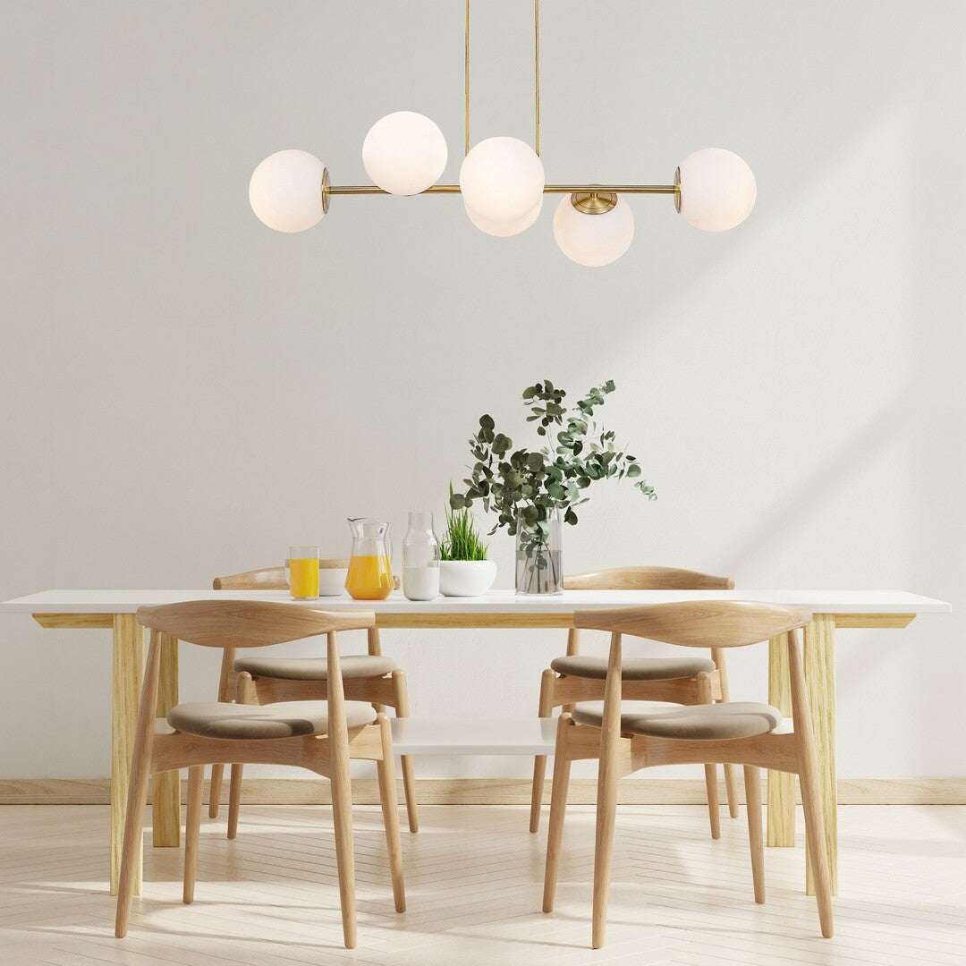 Lustra suspendata Kiara, auriu, sticla alb opal, 6xE27, L.91 cm, IP20, Rabalux, 72249