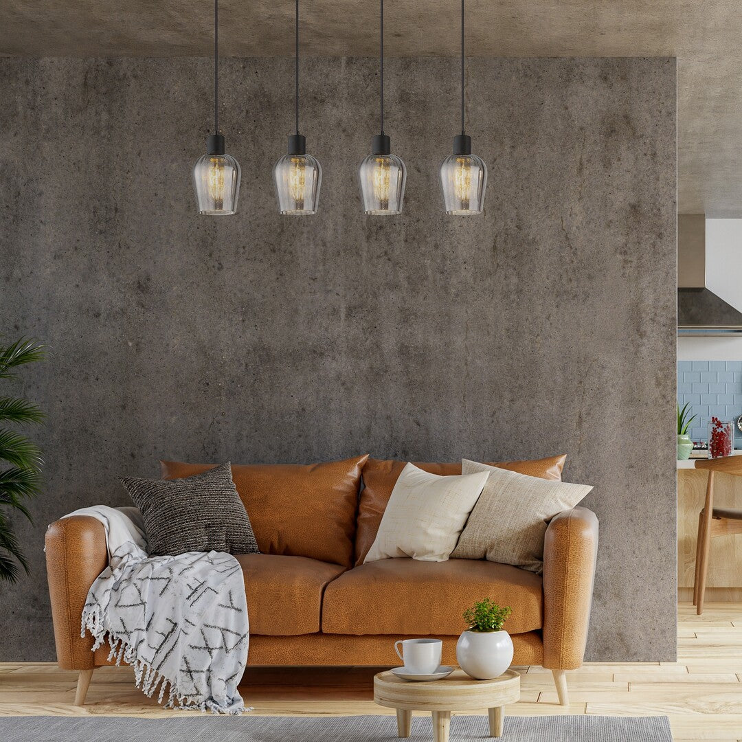 Lustra suspendata Florian, negru/sticla fumurie, 4xE27, L.95 cm, IP20, Rabalux, 72271