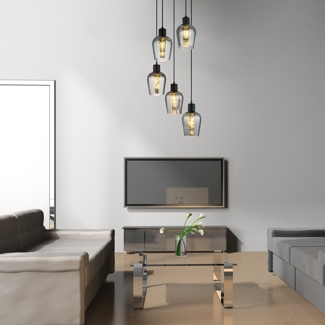 Lustra suspendata Florian, negru/sticla fumurie, 5xE27, IP20, Rabalux, 72272