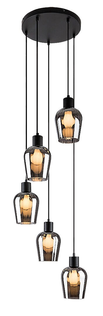 Lustra suspendata Florian, negru/sticla fumurie, 5xE27, IP20, Rabalux, 72272