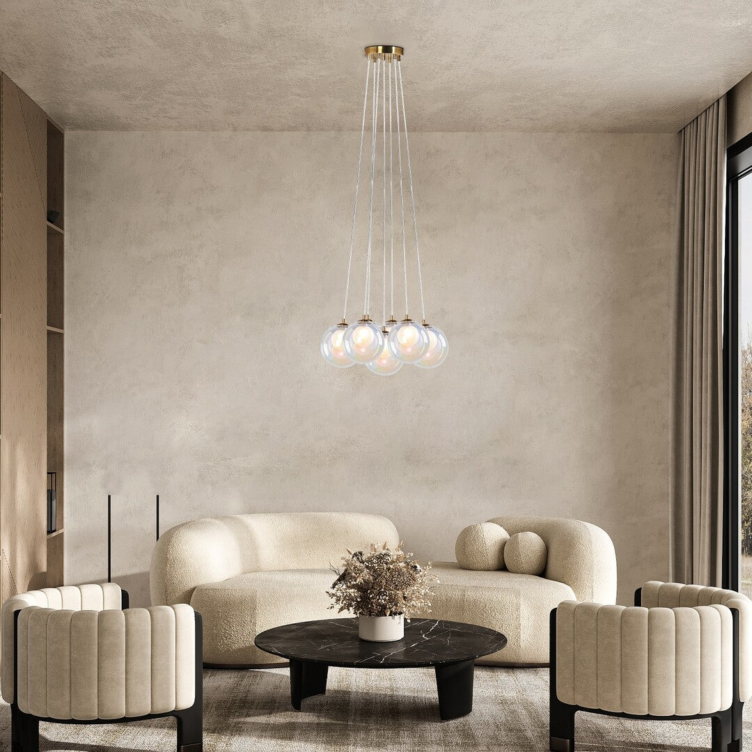 Lustra suspendata Rosehip, champagne, sticla multicolor, 7xG9, D.45cm, IP20, Rabalux, 72304