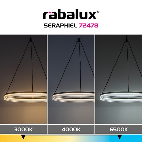 Lustra suspendata LED Seraphiel, negru, 24W, 1610lm, 3000K-6500K, H.100cm, IP20, Rabalux, 72478