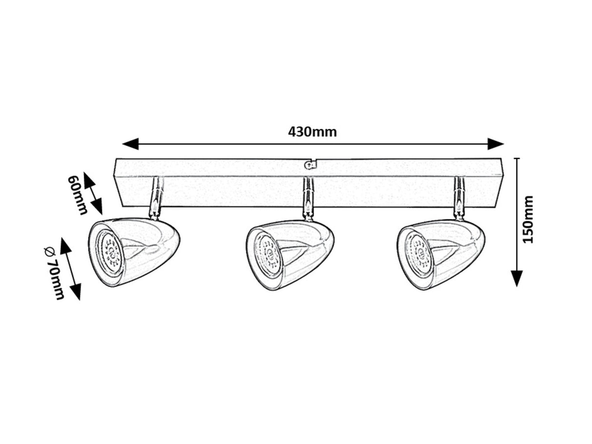 Plafoniera Perico, negru, 3xGU10, L.43cm, IP20, Rabalux, 73019