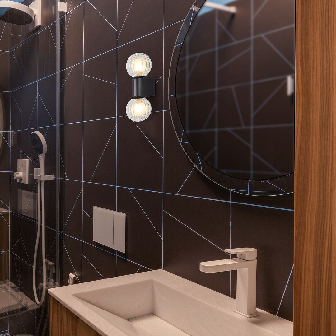 Aplica baie Colzar, negru mat, sticla, 2xG9, IP44, H.27 cm, Rabalux 75022