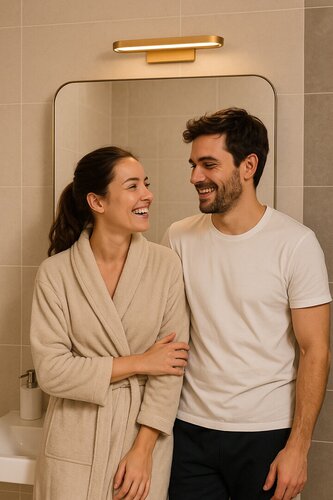 Aplica baie LED Odran, auriu, 15W, 1200lm, 4000K, L.40cm, IP44, Rabalux, 75055