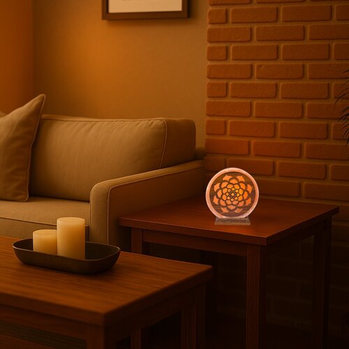 Veioza din sare Mandali portocaliu, 1xE14, H.16,5cm, IP20, Rabalux, 76031