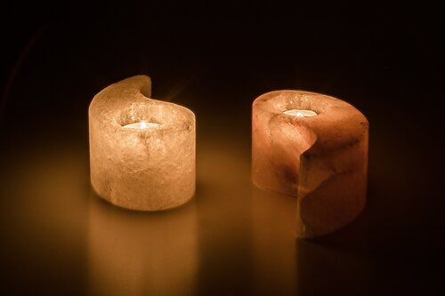 Suport lumanari din sare Soluna, portocaliu/alb, D.12cm, IP20, Rabalux, 76035