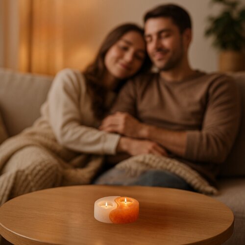 Suport lumanari din sare Soluna, portocaliu/alb, D.12cm, IP20, Rabalux, 76035