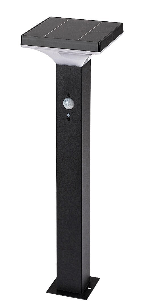 Stalp exterior LED solar cu senzor Geleen, negru, 4W, 400lm, 3000K, H.50cm, IP44, Rabalux, 77045