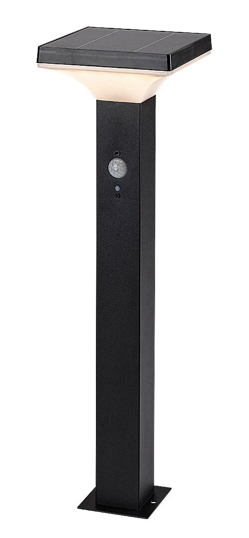 Stalp exterior LED solar cu senzor Geleen, negru, 4W, 400lm, 3000K, H.50cm, IP44, Rabalux, 77045