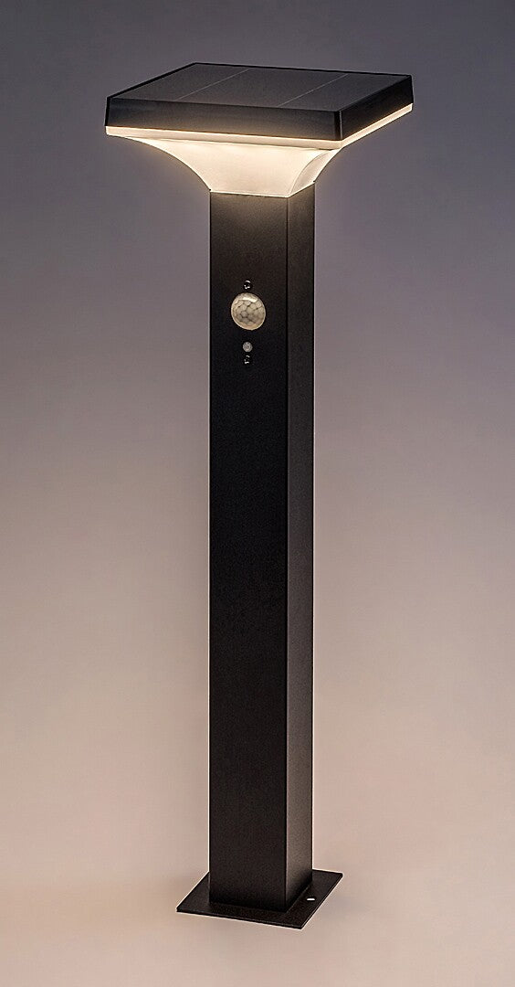 Stalp exterior LED solar cu senzor Geleen, negru, 4W, 400lm, 3000K, H.50cm, IP44, Rabalux, 77045
