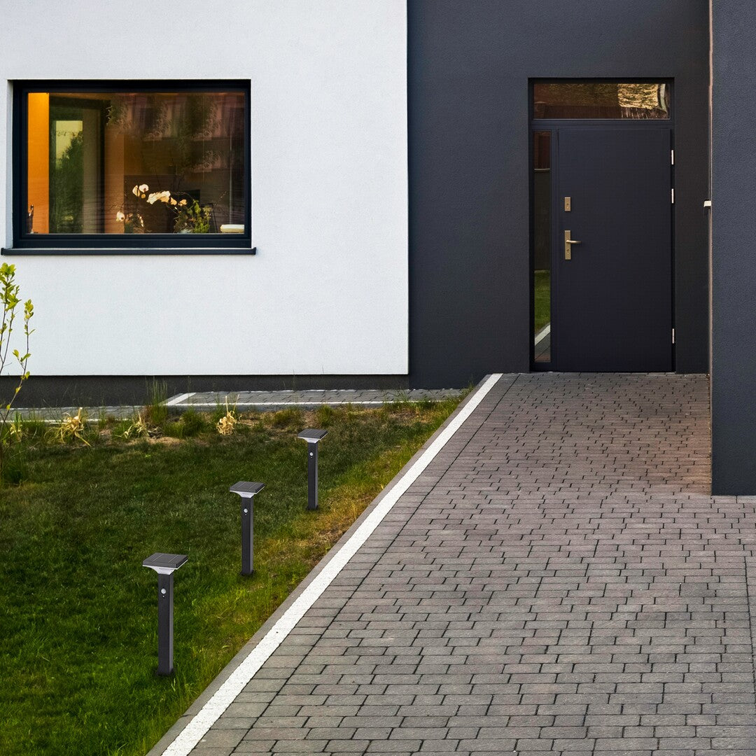 Stalp exterior LED solar cu senzor Geleen, negru, 4W, 400lm, 3000K, H.50cm, IP44, Rabalux, 77045