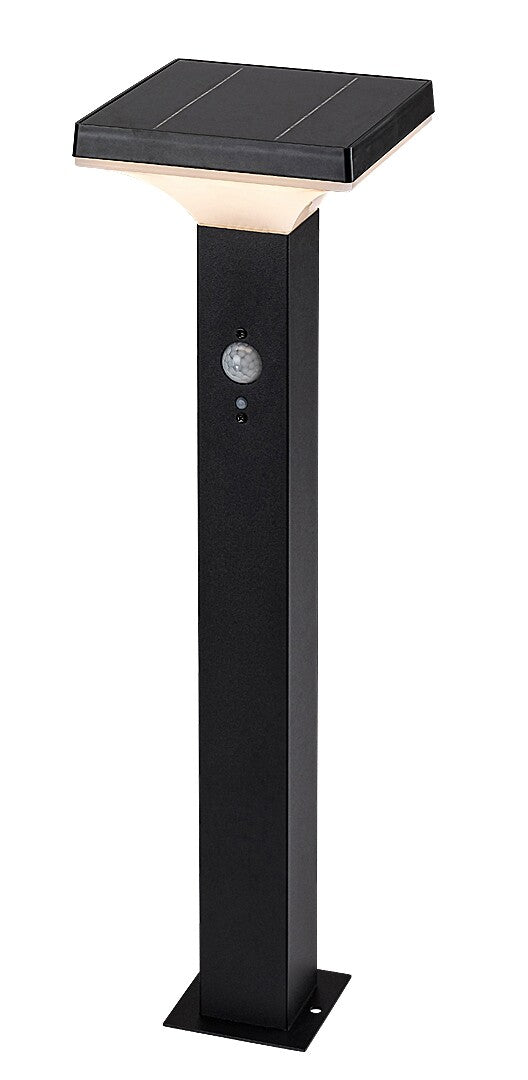 Stalp exterior LED solar cu senzor Geleen, negru, 4W, 400lm, 3000K, H.50cm, IP44, Rabalux, 77045