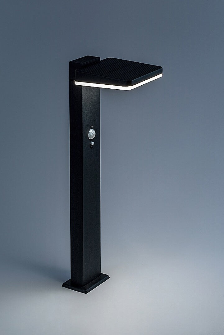 Stalp exterior LED solar cu senzor Lasset, negru, 4.4W, 200lm, 4000K, H.50cm, IP54, Rabalux, 77079