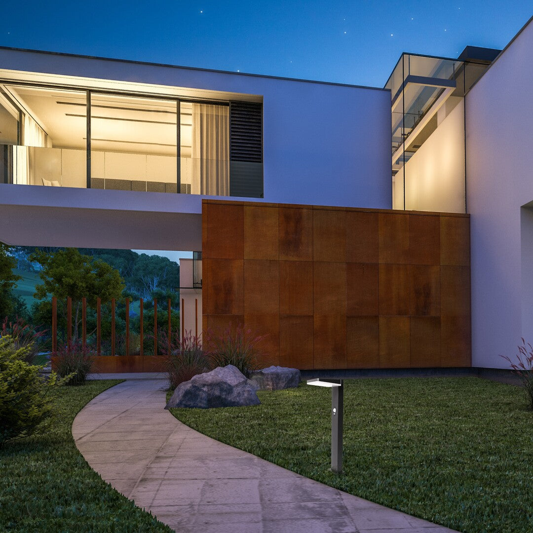 Stalp exterior LED solar cu senzor Lasset, negru, 4.4W, 200lm, 4000K, H.50cm, IP54, Rabalux, 77079