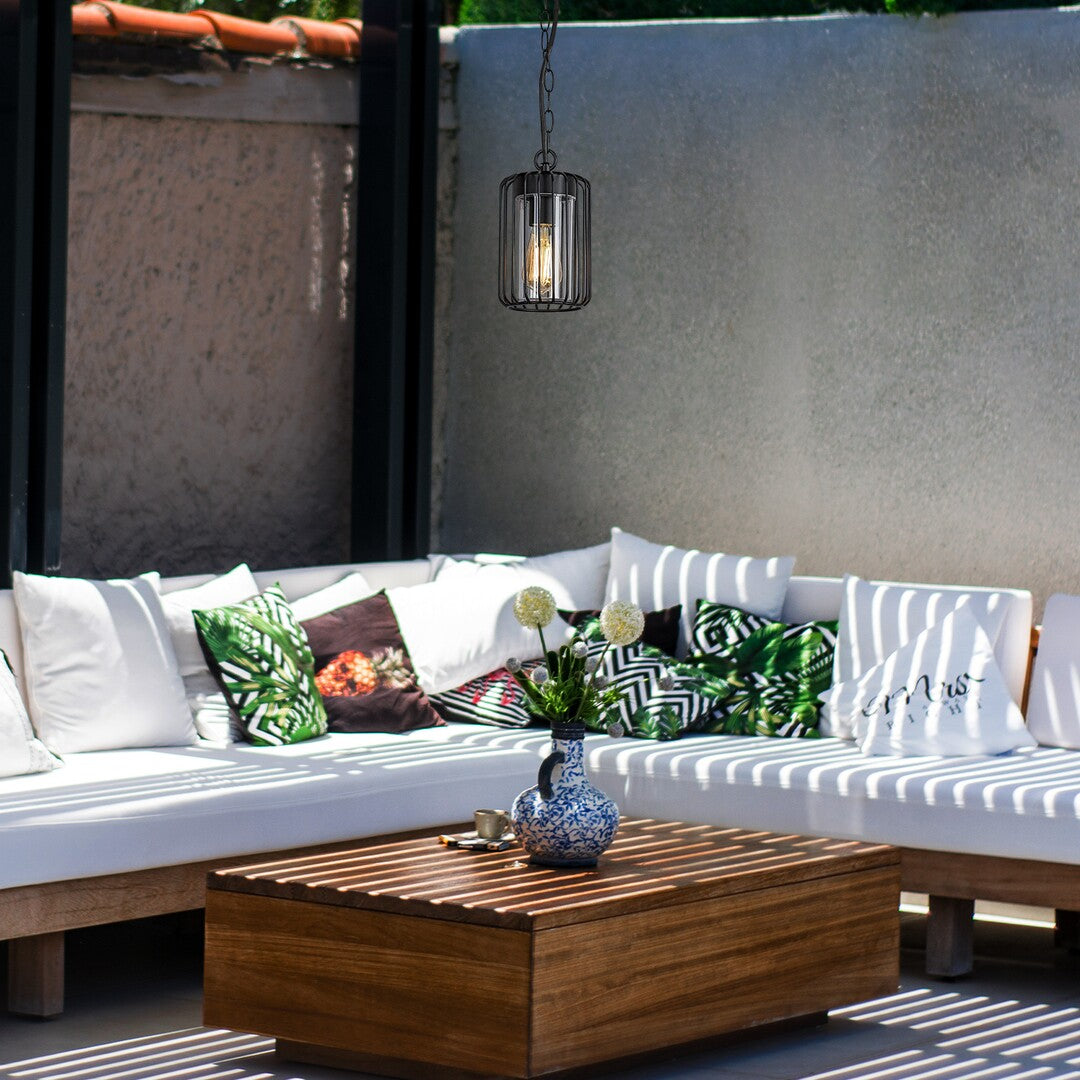 Lustra suspendata exterior Tarpa, negru, 1 x E27, IP44, Rabalux, 77107