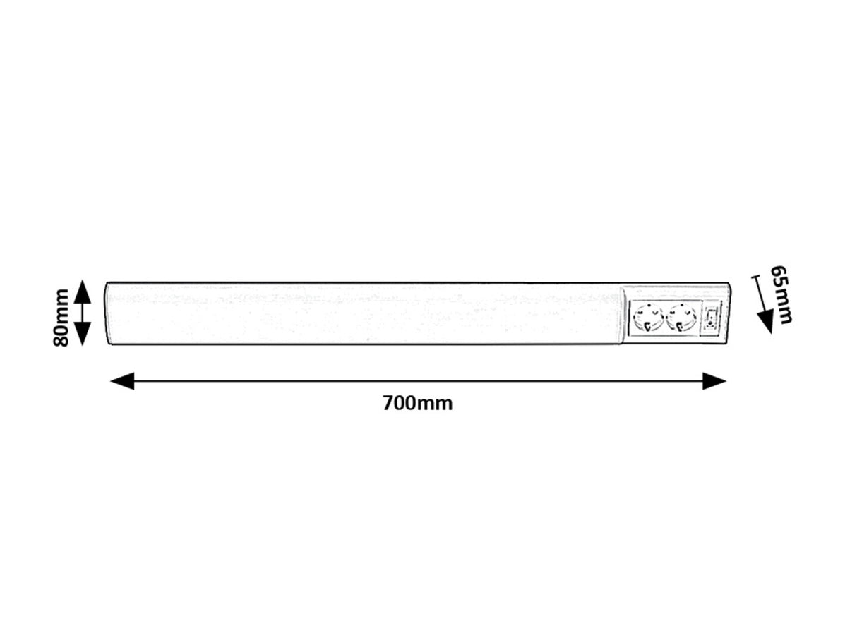 Corp led cu intrerupator si 2 prize Bath 2, alb, LED 15W, 1350lm, 4000K, L.70cm, Rabalux, 78065