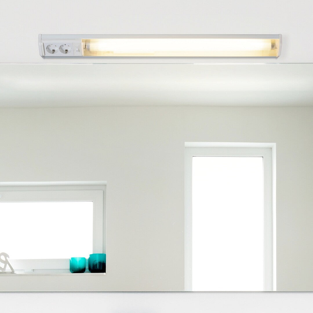 Corp led cu intrerupator si 2 prize Bath 2, alb, LED 15W, 1350lm, 4000K, L.70cm, Rabalux, 78065