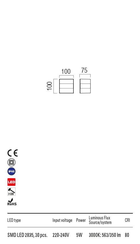 Aplica LED exterior Kodiak, alb cu negru, 5W, 563lm, 3000K, IP65, Redo, 90322
