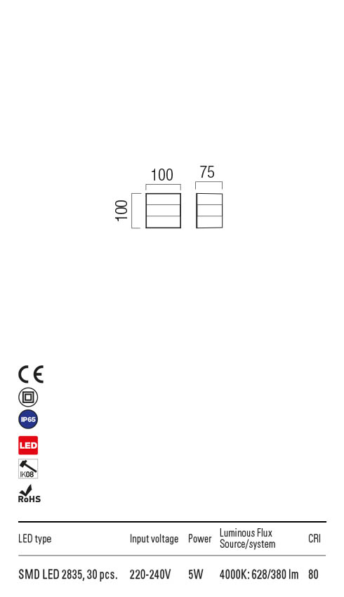 Aplica LED exterior Kodiak, alb cu negru, 5W, 628lm, 4000K, IP65, Redo, 90323