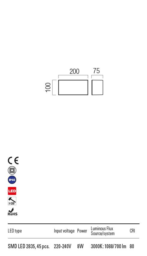 Aplica LED exterior Kodiak, alb, 8W, 1088lm, 3000K, IP65, Redo, 90324