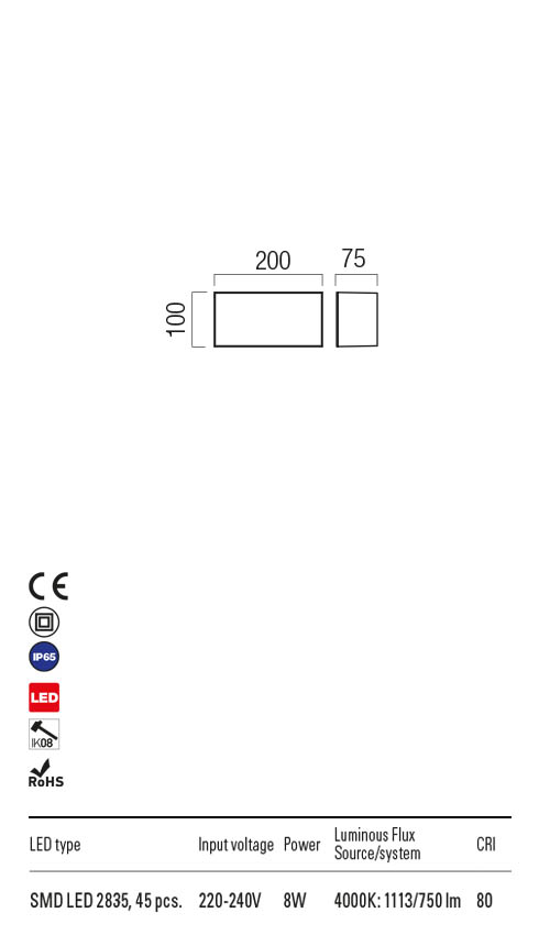 Aplica LED exterior Kodiak, alb, 8W, 1113lm, 4000K, IP65, Redo, 90325