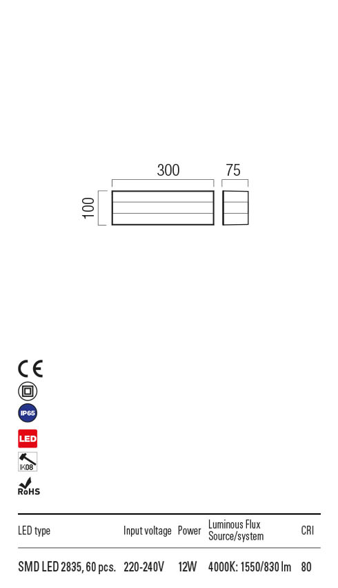 Aplica LED exterior Kodiak, alb cu negru, 12W, 1550lm, 4000K, IP65, Redo, 90331