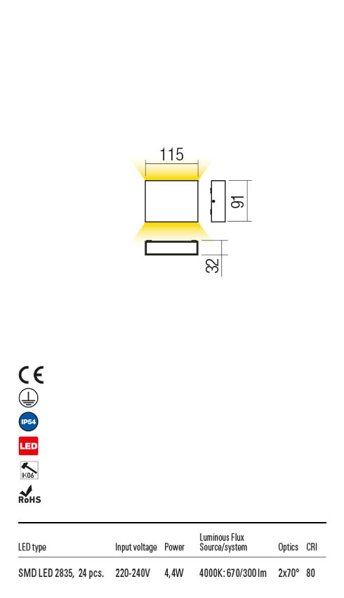 Aplica LED exterior Kamal, gri inchis, 4.4W, 650lm, 3000K, IP54, Redo, 90376