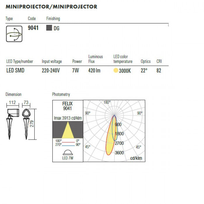 Miniproiector LED exterior Felix, gri inchis, 7W, 420 lm, 3000K, IP65, Redo, 9041
