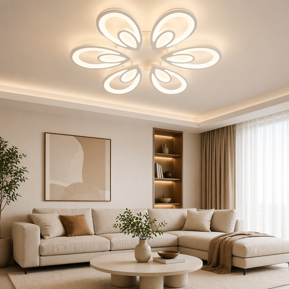 Lustra LED Lotus, alb, 103W, 16000lm, 3000K, 4000K, 6000K, D.64cm, Smarter, 05-964
