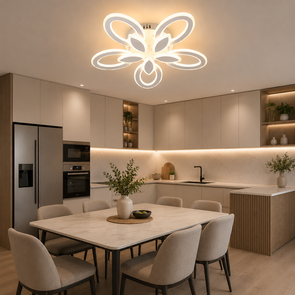 Lustră LED Modernă Flower, Design Floral Elegant, Alb Mat, 140W