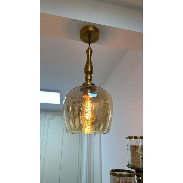 Lustra suspendata Toll, bronz antic, sticla ambra, 1XE27, D.20 cm, Smarter 01-2740