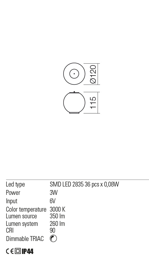 Dispersor LED Bilia, alb mat, 3W, 3000K, 350lm, Redo, LSD01-2604SWH