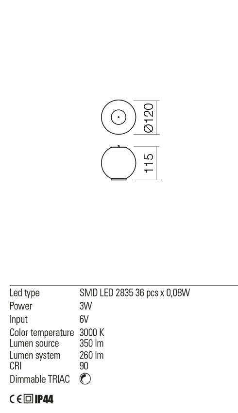 Dispersor BILIA, alb mat, LED 3W, 3000K, 350 lm, Redo LSD01-2604SWH