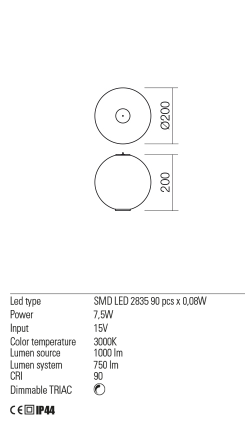 Dispersor LED Bilia, crom, 7.5W, 3000K, 1000lm, Redo, LSD01-2449CH
