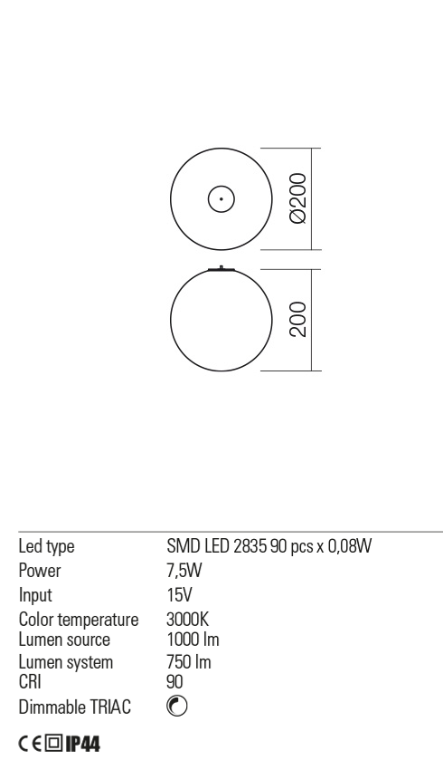 Dispersor LED Bilia, opal, 7.5W, 3000K, 1000lm, Redo, LSS01-2449WH