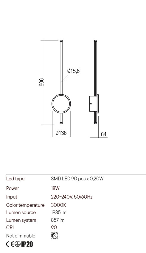 Aplica LED Diaz, auriu mat, 18W, 1935 lm, 3000K, IP20, Redo, 01-2700