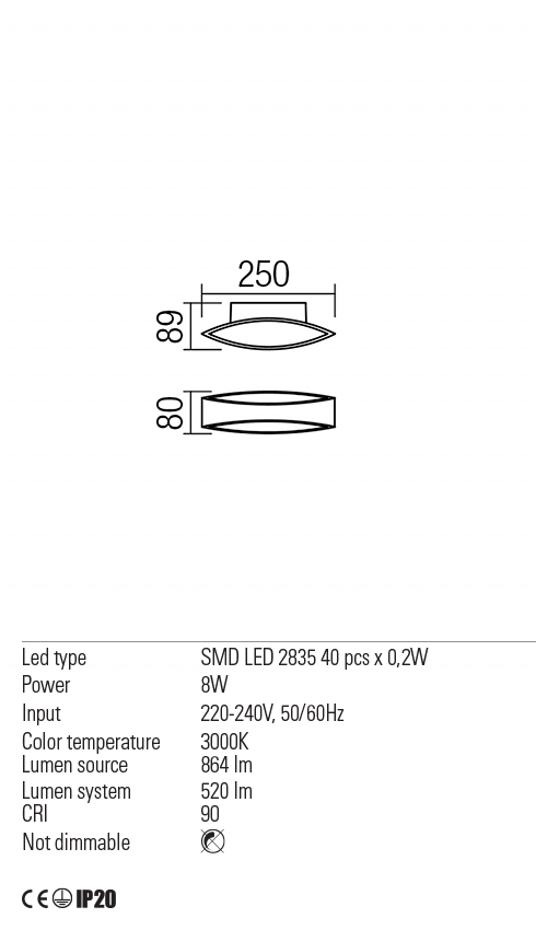 Aplica LED Eigher, alb mat, 8W, 838 lm, 3000K, IP20, Redo, 01-1329