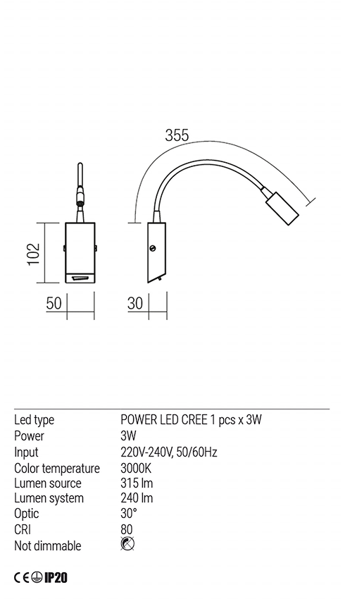 Aplica LED Hello, nichel satinat, 3W, 303 lm, 3000K, IP20, Redo, 01-1195
