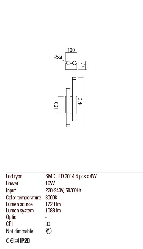 Aplica LED Madison, auriu mat, 16W, 1862 lm, 3000K, IP20, Redo, 01-2033