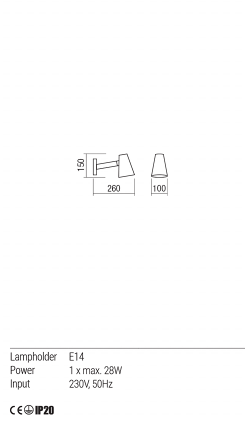 Aplica Mingo, alb mat, 1xE14, IP20, Redo, 01-1552