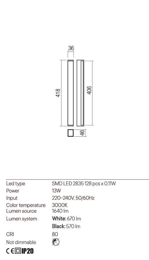 Aplica LED Plot, negru mat, 13W, 1640 lm, 3000K, IP20, Redo, 01-2761