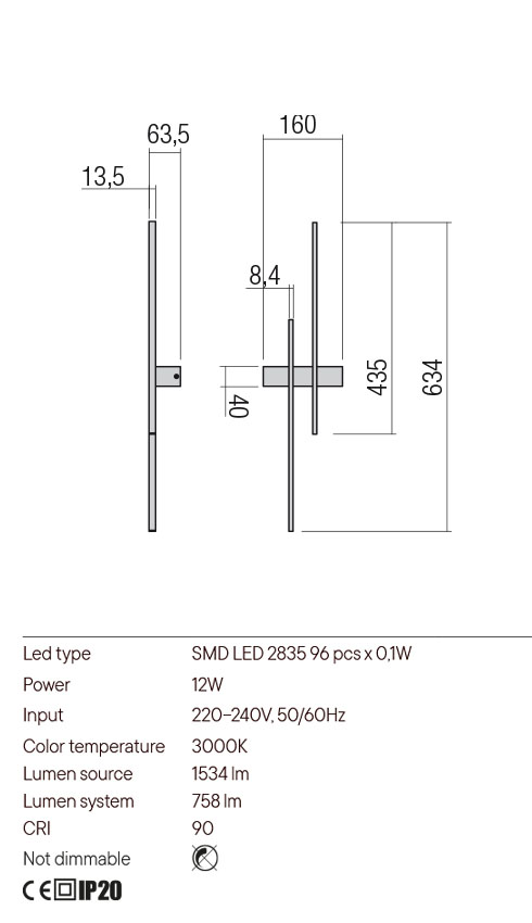 Aplica LED Tangent, alb mat, 12W, 758 lm, Left, 3000K, IP20, Redo, 01-2744